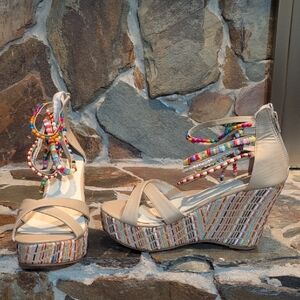 Colorful Beaded Wedge Sandals